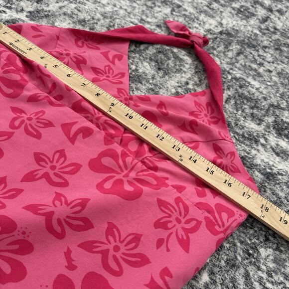 Vintage Y2K PInk Halter Floral Print Mini Dress Sz Large Juniors 11/13 Hibiscus - Picture 10 of 10